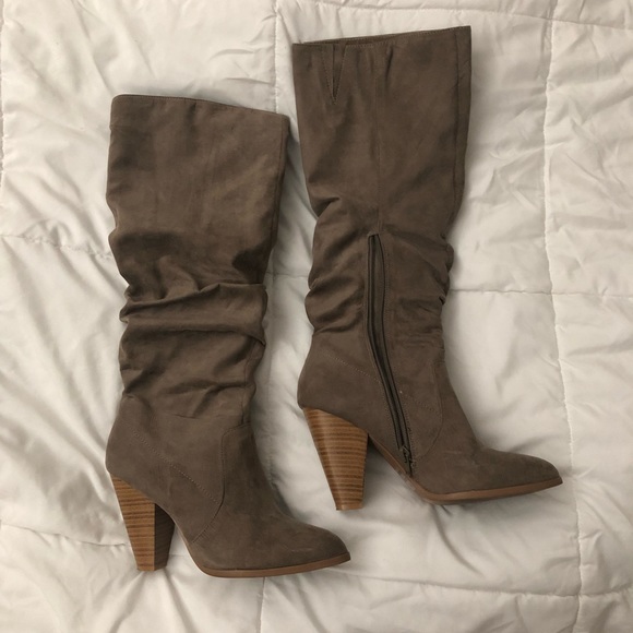 taupe suede slouch boots